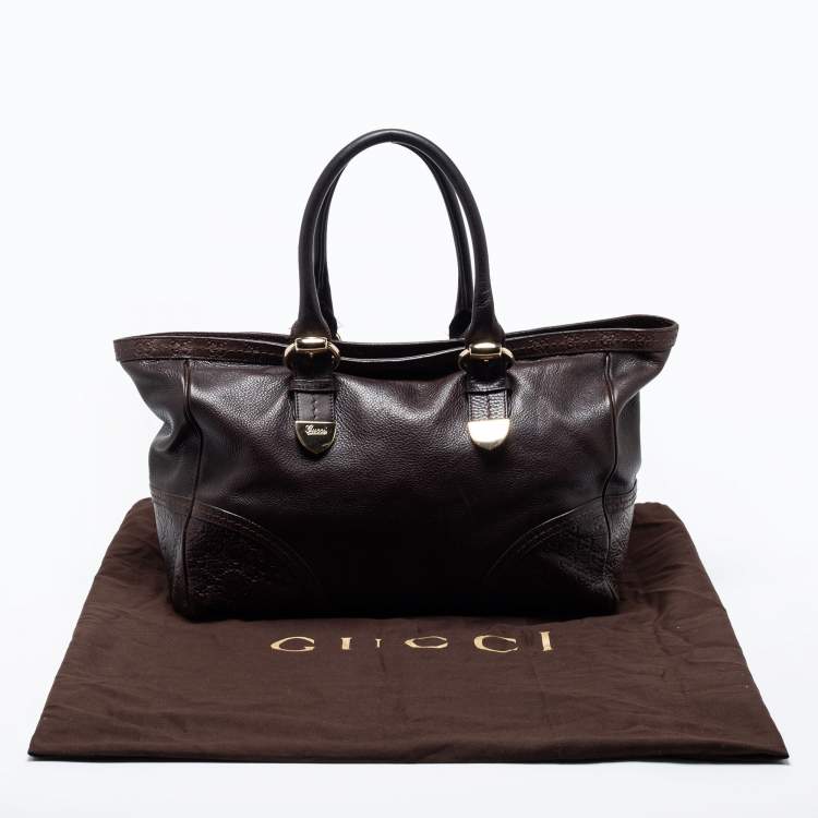 Pre Owned Gucci Dark Brown Guccissima Leather Large Signoria Tote