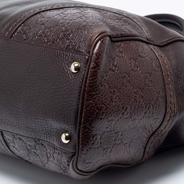 Pre Owned Gucci Dark Brown Guccissima Leather Large Signoria Tote