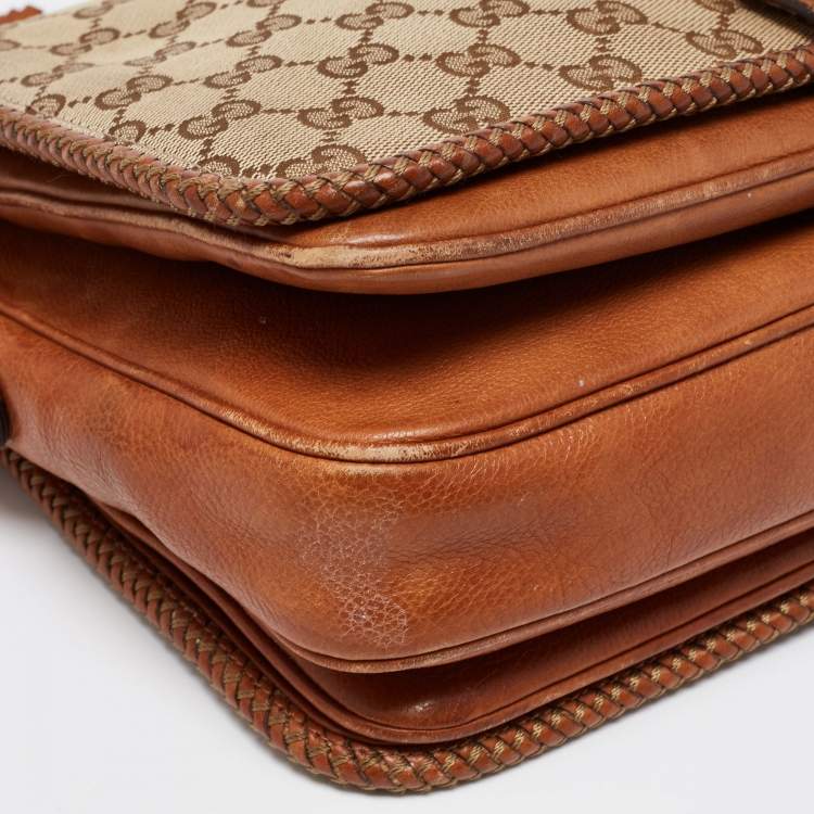 مملوكة مسبقًا Gucci Brown/Beige GG Canvas and Leather Medium Marrakech Shoulder Bag