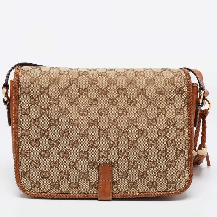 مملوكة مسبقًا Gucci Brown/Beige GG Canvas and Leather Medium Marrakech Shoulder Bag
