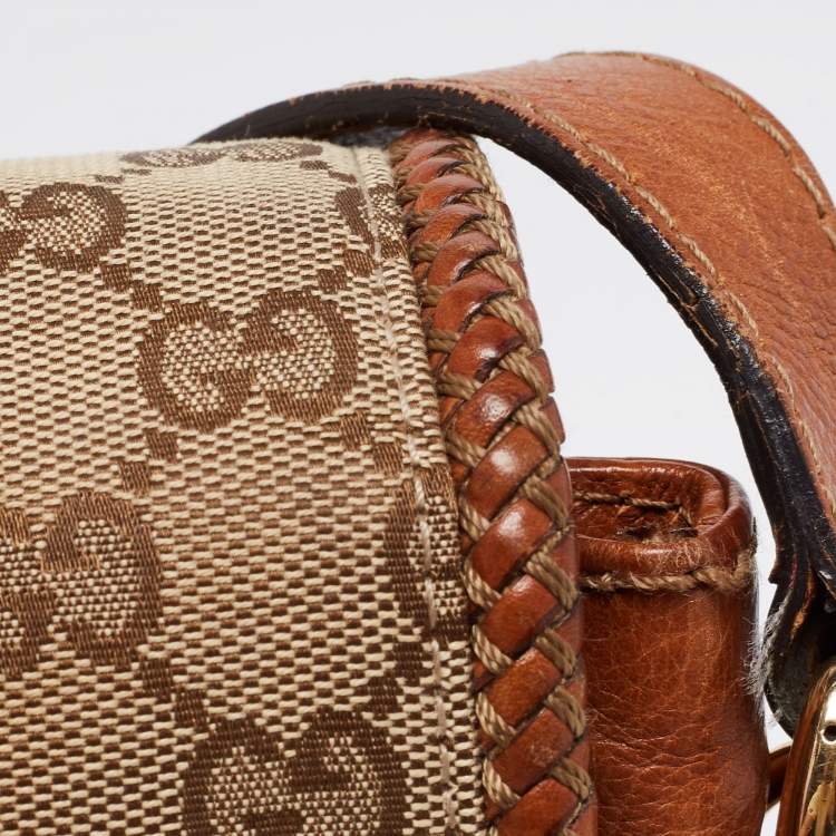 مملوكة مسبقًا Gucci Brown/Beige GG Canvas and Leather Medium Marrakech Shoulder Bag