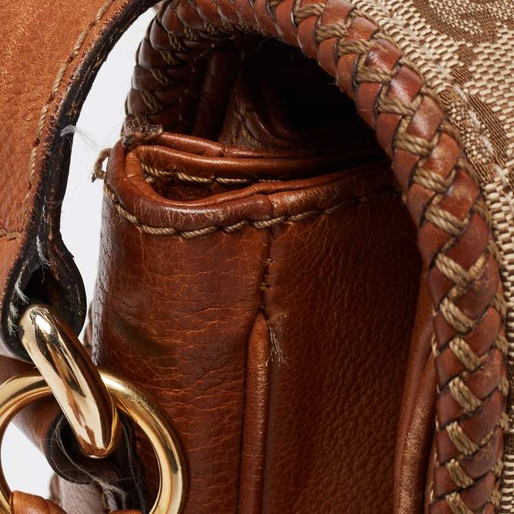 مملوكة مسبقًا Gucci Brown/Beige GG Canvas and Leather Medium Marrakech Shoulder Bag