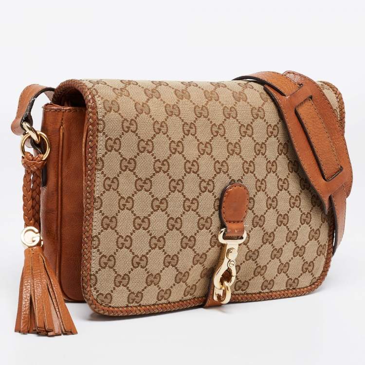 مملوكة مسبقًا Gucci Brown/Beige GG Canvas and Leather Medium Marrakech Shoulder Bag