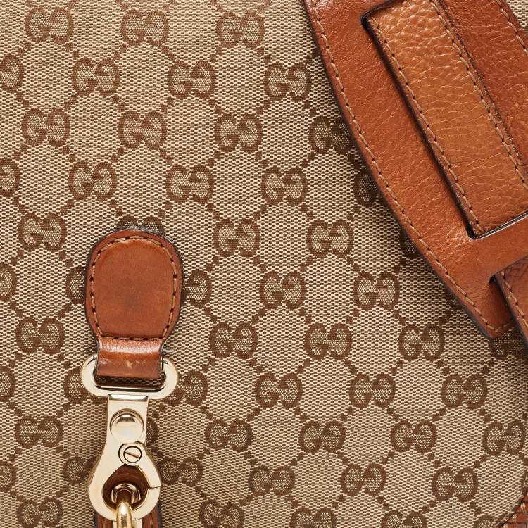 مملوكة مسبقًا Gucci Brown/Beige GG Canvas and Leather Medium Marrakech Shoulder Bag