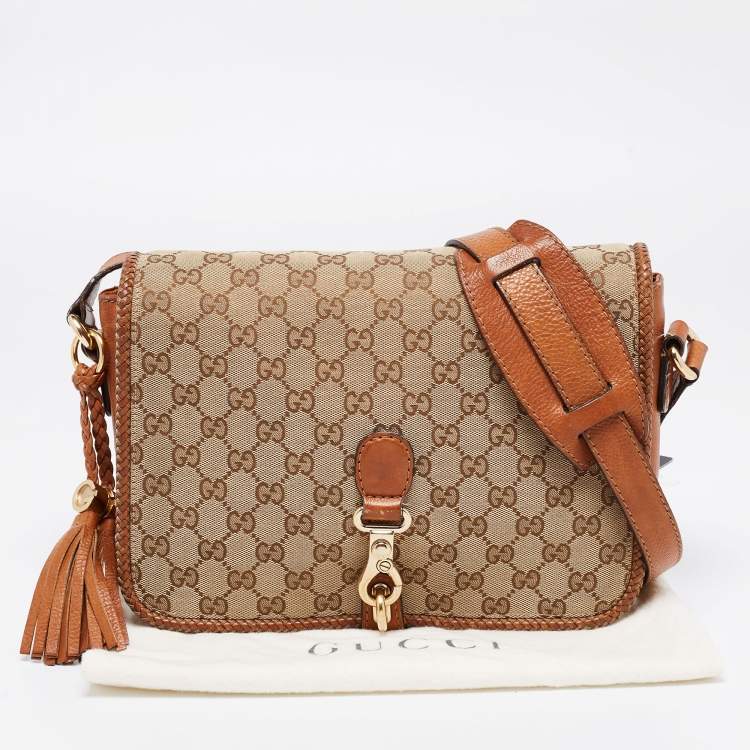 مملوكة مسبقًا Gucci Brown/Beige GG Canvas and Leather Medium Marrakech Shoulder Bag
