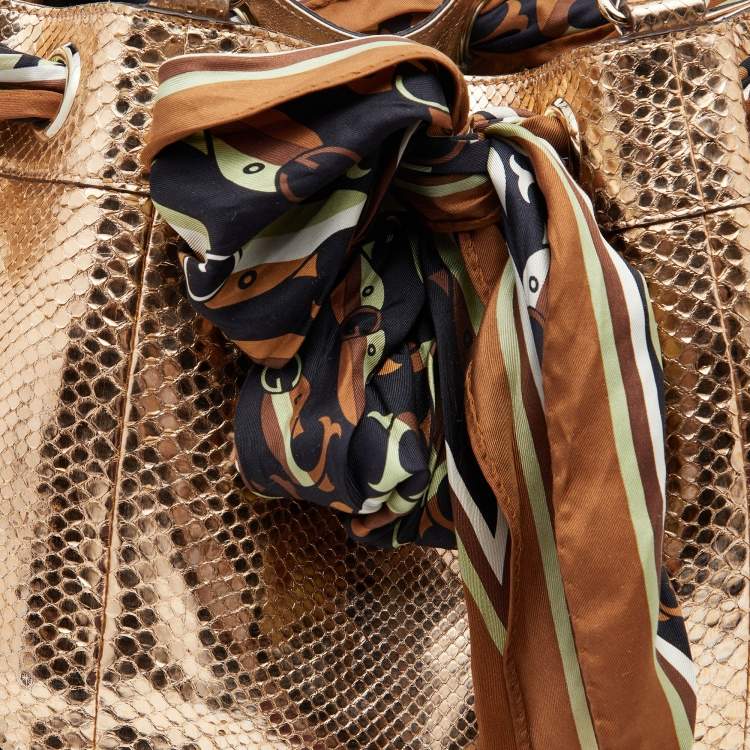 Pre Owned Gucci  Metallic Gold Python Leather Positano Scarf Tote