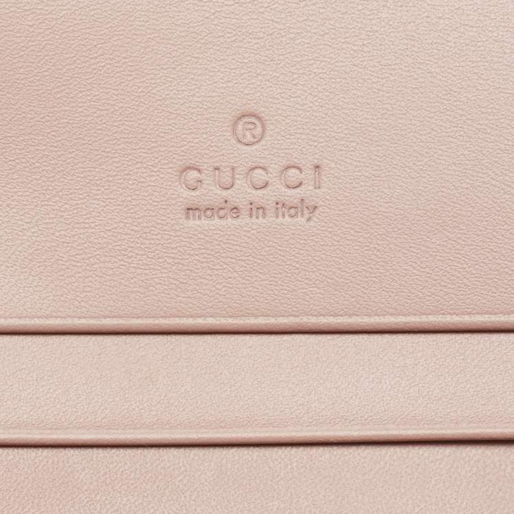 Pre Owned Gucci Dusty Pink Guccissima Leather Bow Card Case