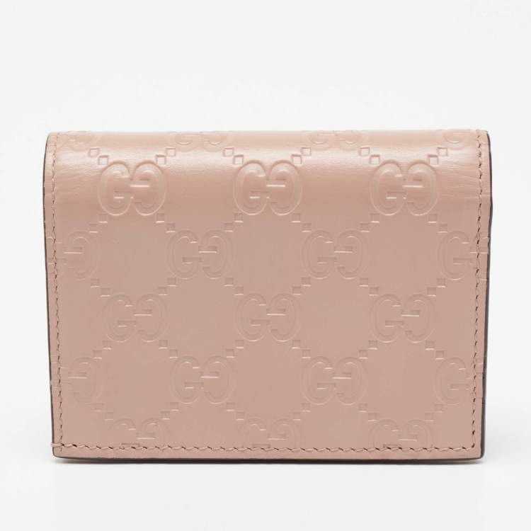 Pre Owned Gucci Dusty Pink Guccissima Leather Bow Card Case