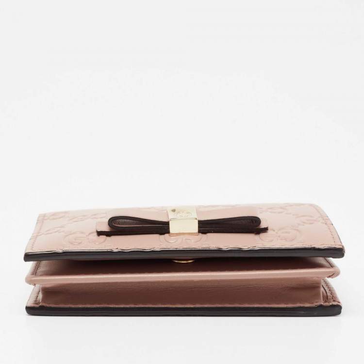 Pre Owned Gucci Dusty Pink Guccissima Leather Bow Card Case