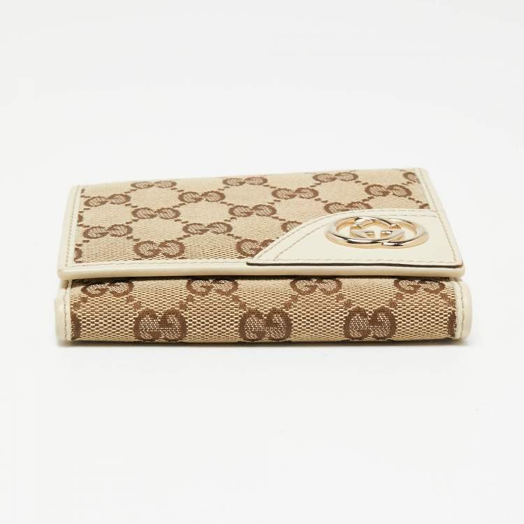 Pre Owned Gucci Beige/Brown GG Canvas and Leather Interlocking G French Wallet