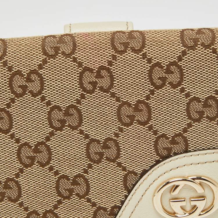 Pre Owned Gucci Beige/Brown GG Canvas and Leather Interlocking G French Wallet