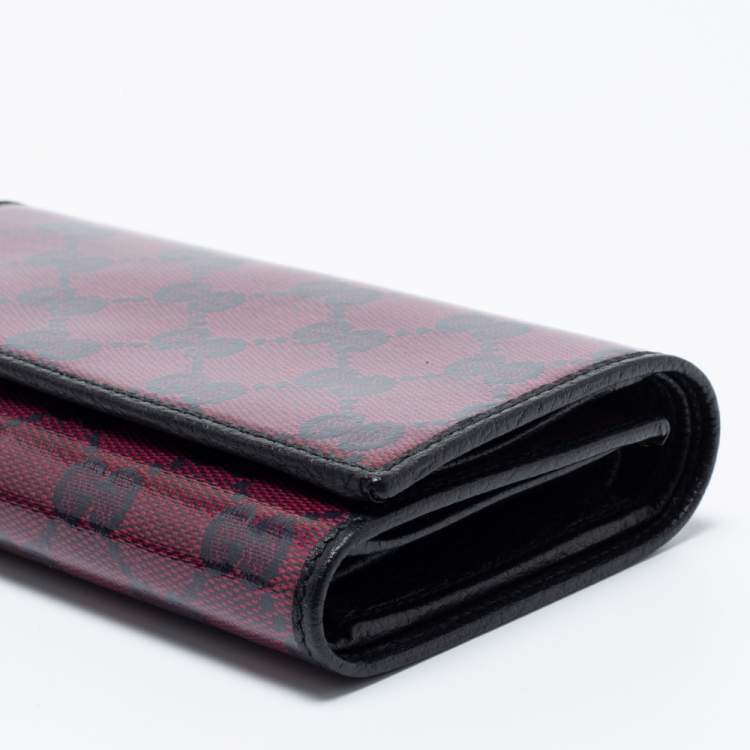 Pre Owned Gucci Fuchsia/Black Crystal GG Canvas and Leather Trifold Wallet