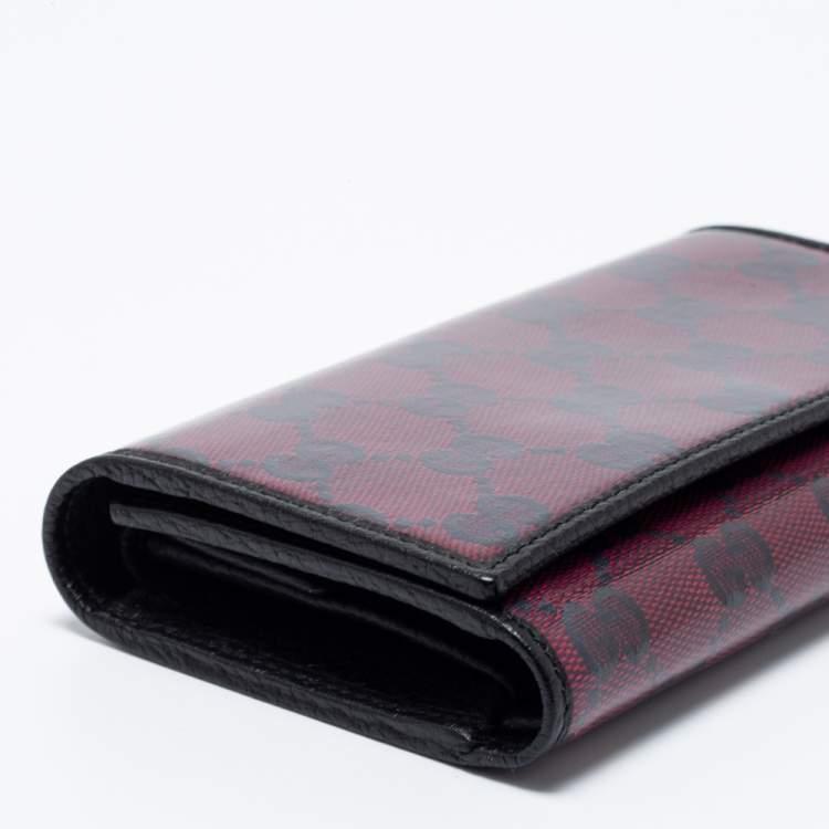 Pre Owned Gucci Fuchsia/Black Crystal GG Canvas and Leather Trifold Wallet