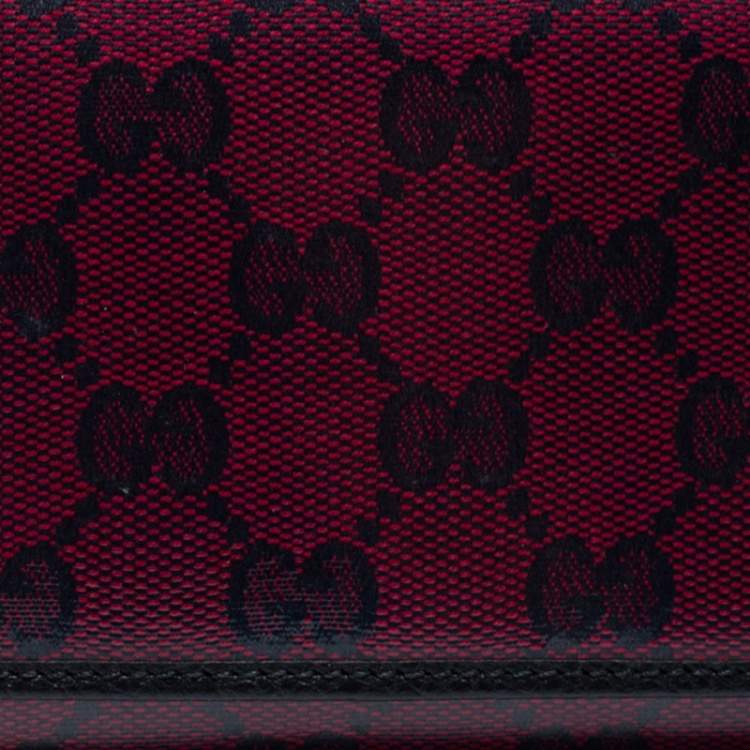Pre Owned Gucci Fuchsia/Black Crystal GG Canvas and Leather Trifold Wallet