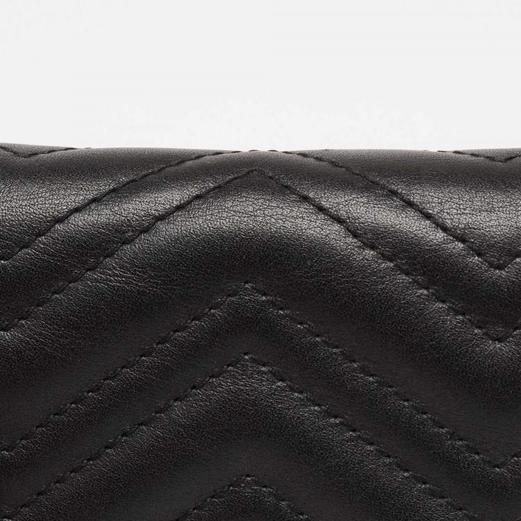 Pre Owned Gucci Black Matelasse Leather GG Marmont Card Case