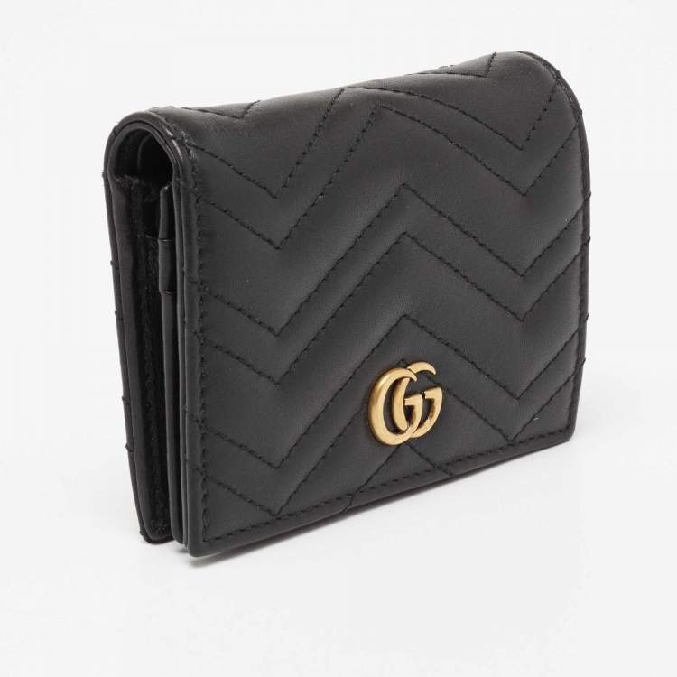 Pre Owned Gucci Black Matelasse Leather GG Marmont Card Case