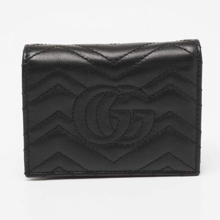 Pre Owned Gucci Black Matelasse Leather GG Marmont Card Case
