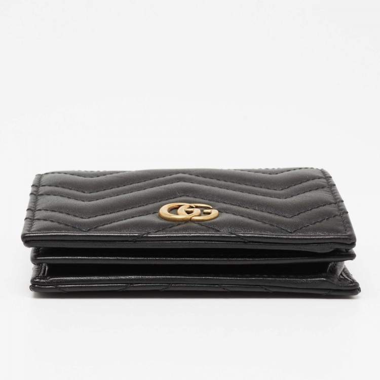 Pre Owned Gucci Black Matelasse Leather GG Marmont Card Case