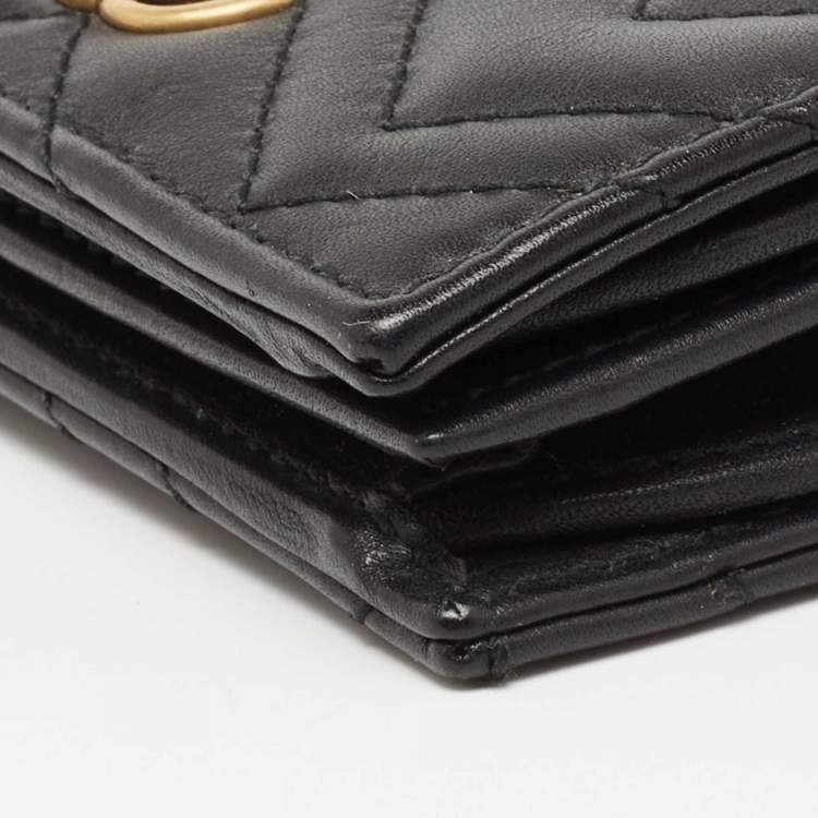 Pre Owned Gucci Black Matelasse Leather GG Marmont Card Case