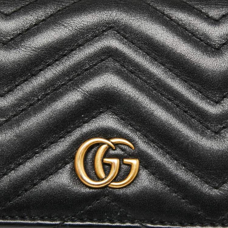 Pre Owned Gucci Black Matelassé Leather GG Marmont Card Case
