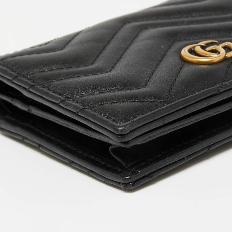 Pre Owned Gucci Black Matelassé Leather GG Marmont Card Case
