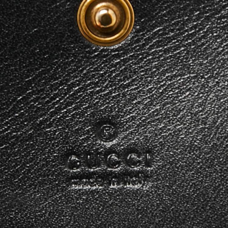 Pre Owned Gucci Black Matelassé Leather GG Marmont Card Case