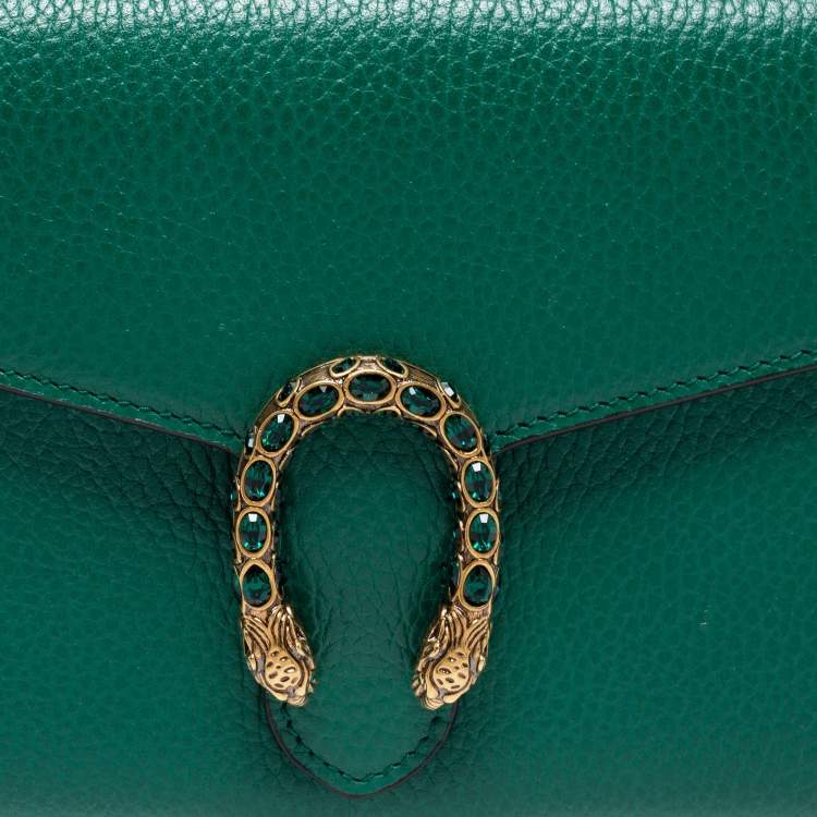 Pre Owned Gucci Green Leather Dionysus Wallet On Chain