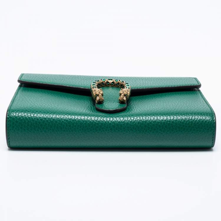 Pre Owned Gucci Green Leather Dionysus Wallet On Chain