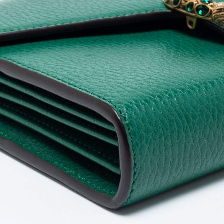 Pre Owned Gucci Green Leather Dionysus Wallet On Chain