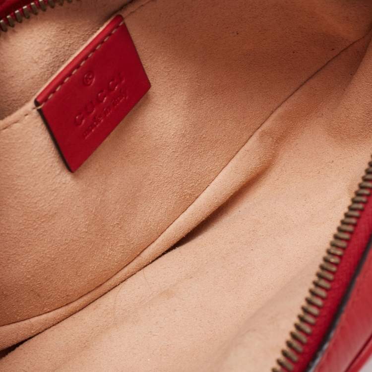 Pre Owned Gucci Red Matelassé Leather GG Marmont Belt Bag