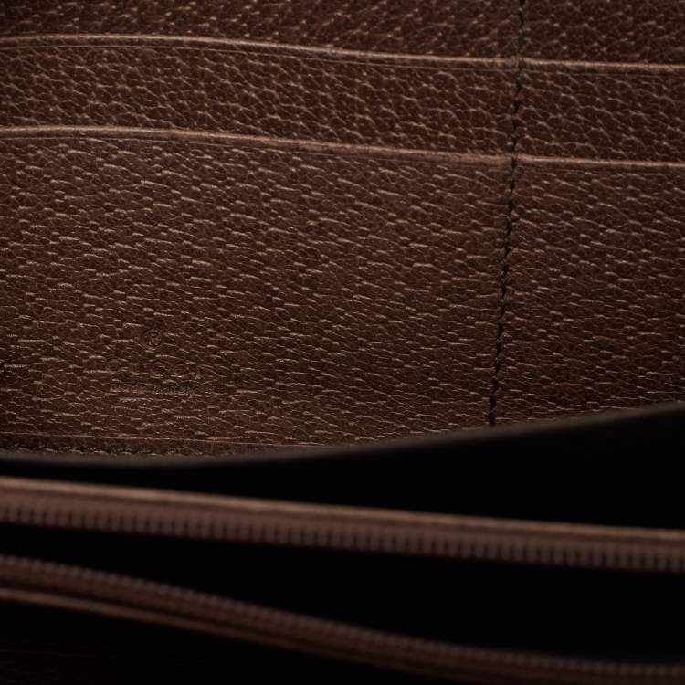 Pre Owned Gucci Brown/Beige GG Supreme Canvas and Leather Ophidia Zip Around Wallet