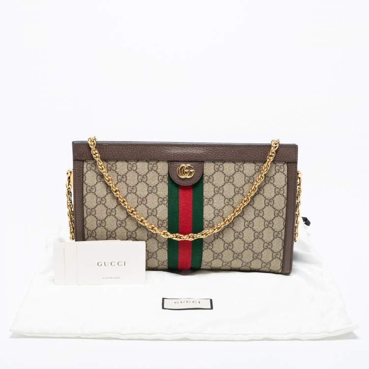 Pre Owned Gucci Beige/Brown GG Supreme Canvas And Leather Medium Ophidia Shoulder Bag