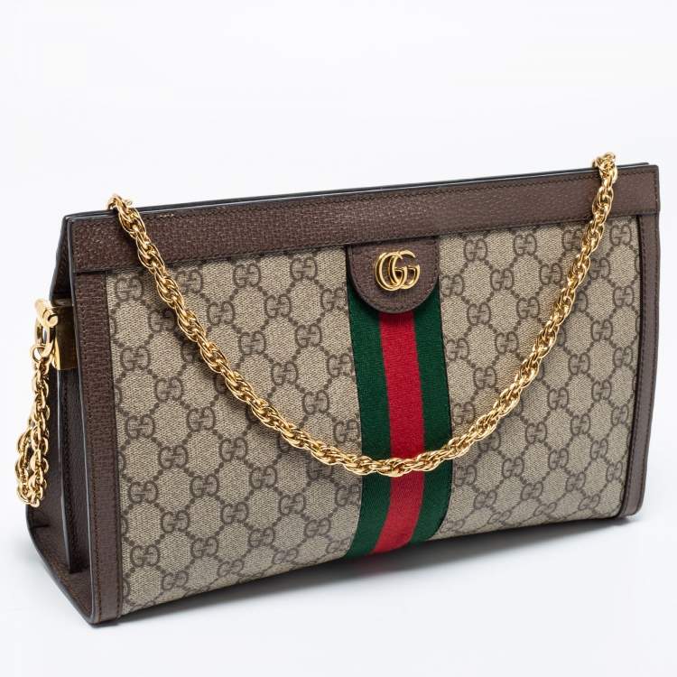 Pre Owned Gucci Beige/Brown GG Supreme Canvas And Leather Medium Ophidia Shoulder Bag