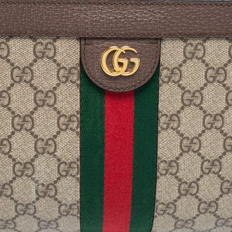 Pre Owned Gucci Beige/Brown GG Supreme Canvas And Leather Medium Ophidia Shoulder Bag