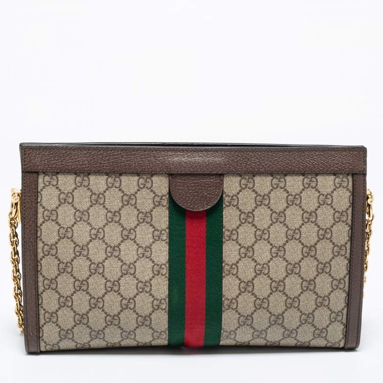 Pre Owned Gucci Beige/Brown GG Supreme Canvas And Leather Medium Ophidia Shoulder Bag