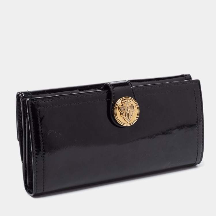 مملوكة مسبقًا Gucci Black Patent Leather Hysteria Continental Wallet