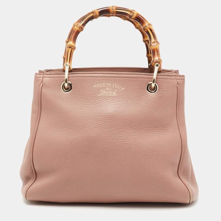 مملوكة مسبقًا Gucci Old Rose Leather Bamboo Handle Tote