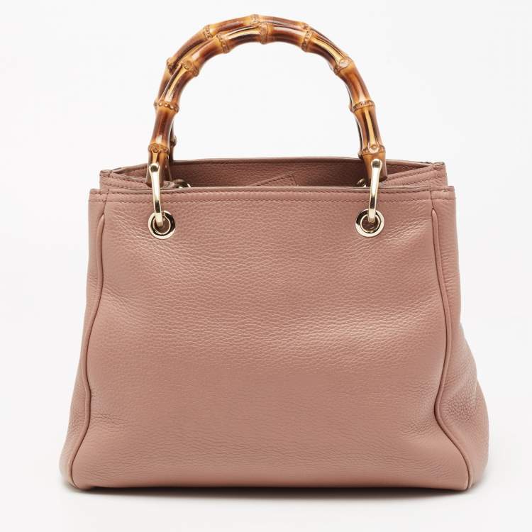 مملوكة مسبقًا Gucci Old Rose Leather Bamboo Handle Tote