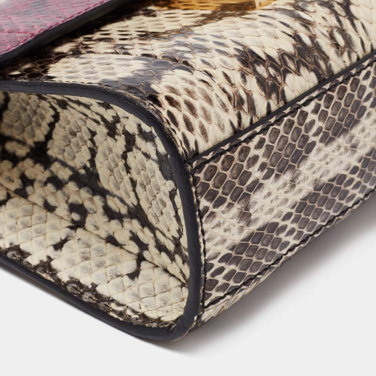 Pre Owned Gucci Purple/Beige Snakeskin Small Padlock Shoulder Bag
