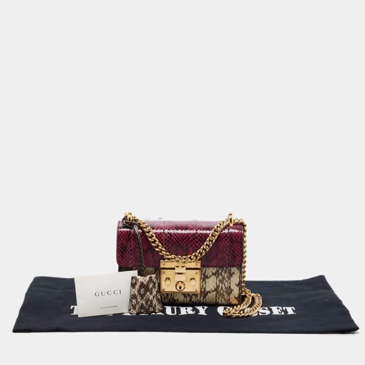 Pre Owned Gucci Purple/Beige Snakeskin Small Padlock Shoulder Bag