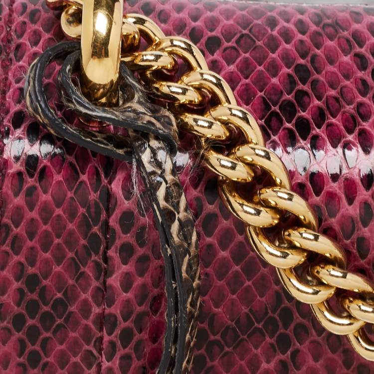 Pre Owned Gucci Purple/Beige Snakeskin Small Padlock Shoulder Bag