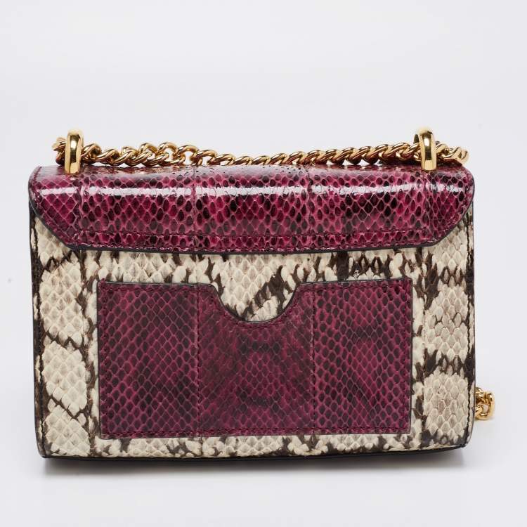 Pre Owned Gucci Purple/Beige Snakeskin Small Padlock Shoulder Bag