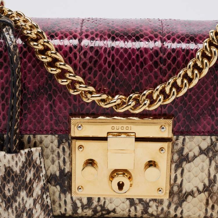 Pre Owned Gucci Purple/Beige Snakeskin Small Padlock Shoulder Bag