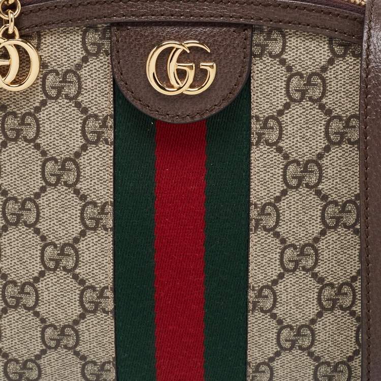 Pre Owned Gucci Beige/Brown GG Supreme Canvas And Leather Ophidia Shoulder Bag
