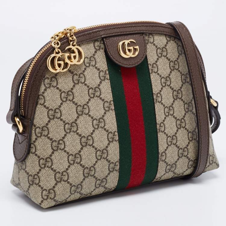 Pre Owned Gucci Beige/Brown GG Supreme Canvas And Leather Ophidia Shoulder Bag