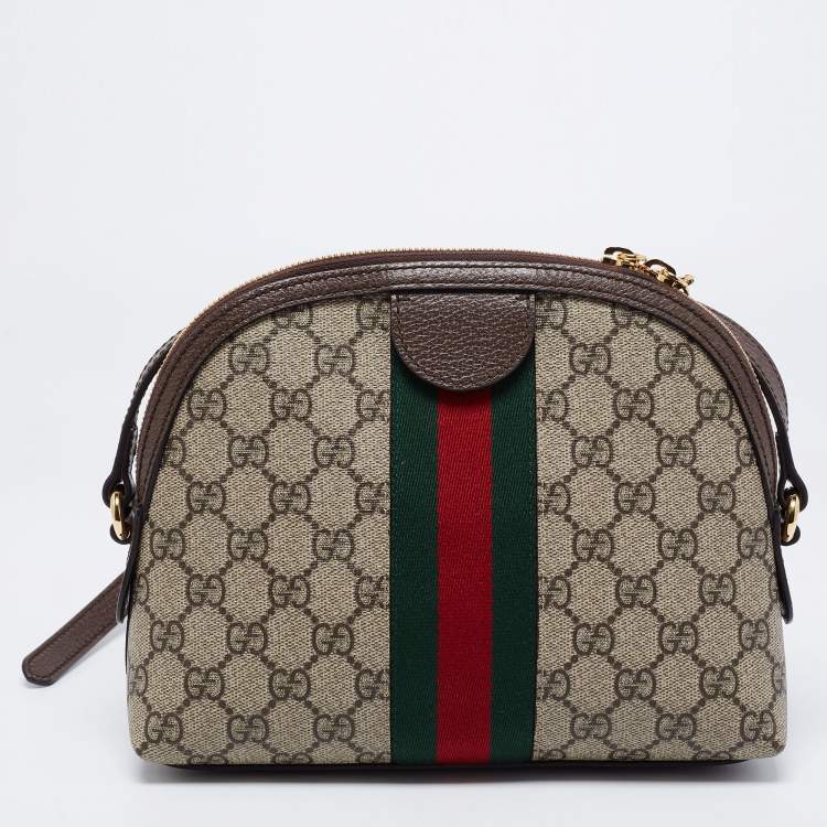 Pre Owned Gucci Beige/Brown GG Supreme Canvas And Leather Ophidia Shoulder Bag