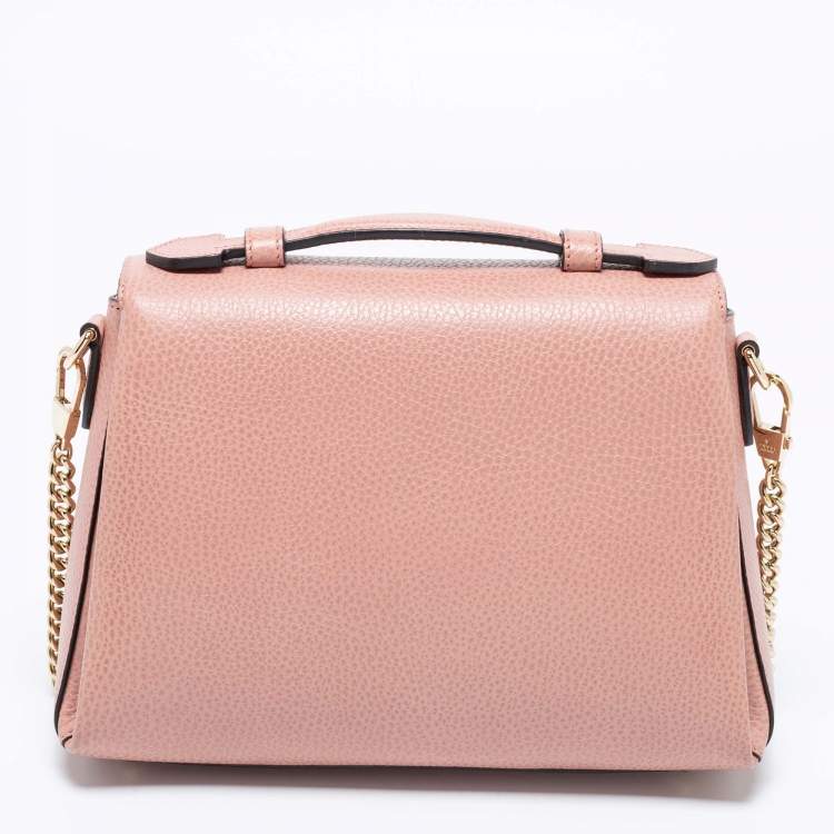 Pre Owned Gucci Dusty Pink Leather Dollar Interlocking G Top Handle Bag