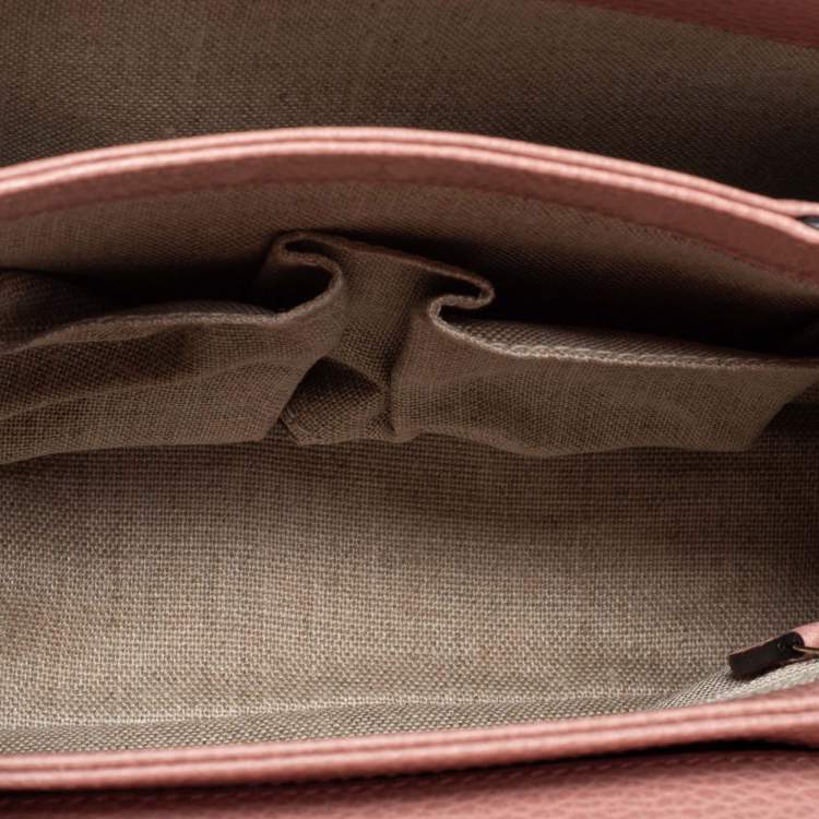 Pre Owned Gucci Dusty Pink Leather Dollar Interlocking G Top Handle Bag