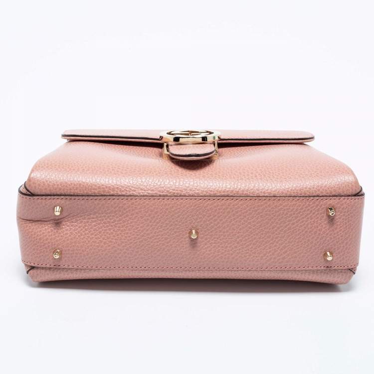 Pre Owned Gucci Dusty Pink Leather Dollar Interlocking G Top Handle Bag