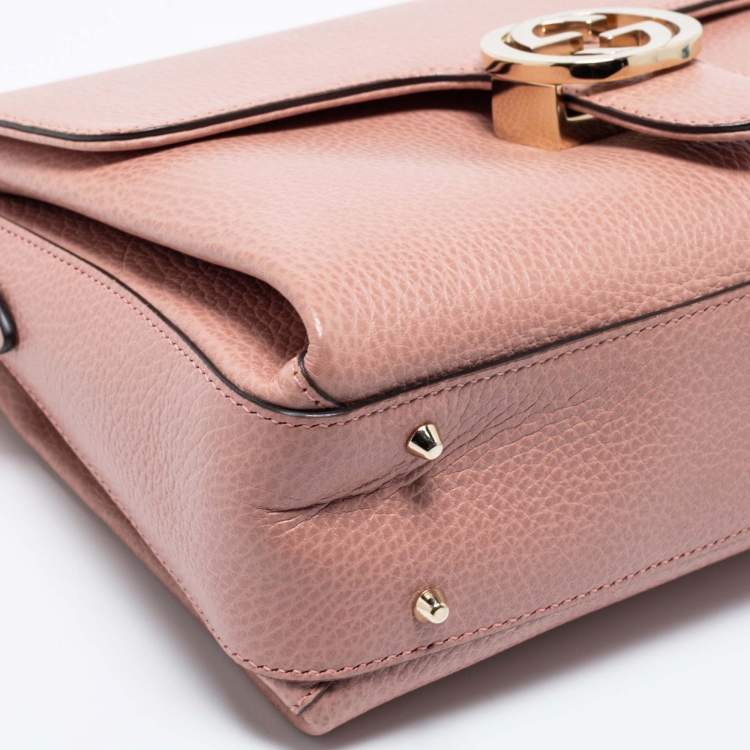 Pre Owned Gucci Dusty Pink Leather Dollar Interlocking G Top Handle Bag